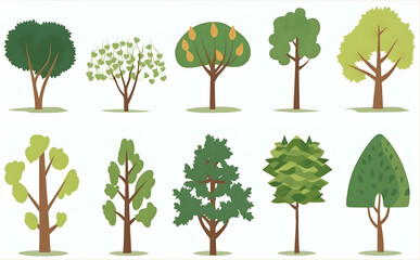Fototapeta premium Set of simple flat tree illustration, ai generated