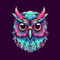 Vivid colors owl head isolated on color background, ai generated