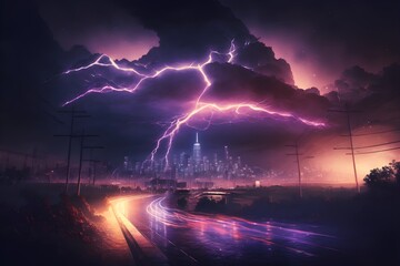 Realistic lightning highlights in the sky, ai generated