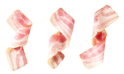 Smoked pork brisket slices, isolated on white background..Streaky brisket slices, isolated on white background