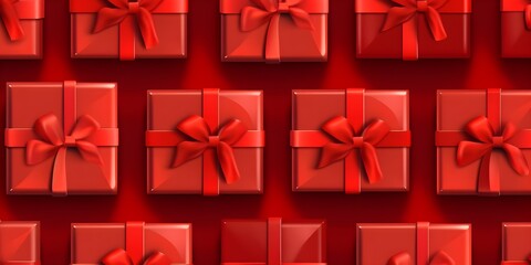 Pattern of red christmas boxes, ai generated