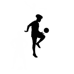 Soccer player and the ball. Soccer player silhouette. Black and white soccer player illustration.