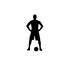 Fototapeta na wymiar Soccer player and the ball. Soccer player silhouette. Black and white soccer player illustration.
