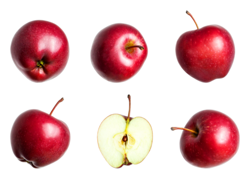 Cut out red fresh apples isolated on white background. With clipping path. Sweet summer fruit, organic natural apple. Apple set for design and advertising. Mockup