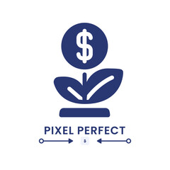 Financial growth black solid desktop icon. Socially responsible ventures. Seed money. Pixel perfect, outline 4px. Silhouette symbol on white space. Glyph pictogram. Isolated vector image