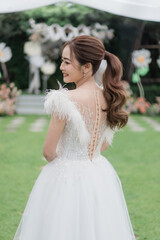 bride on wedding-day with ponytail hair