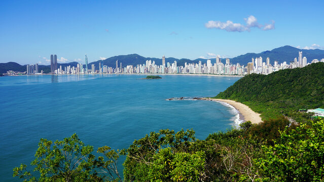 Aerial view from Morro do Careca hill of Balneario Camboriu city skyline, Santa Catarina, Brazil