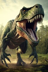 Gigantic and Dangerous: 3D Illustration of Tyrannosaurus Rex Dinosaur from the Cretaceous Era. Generative AI