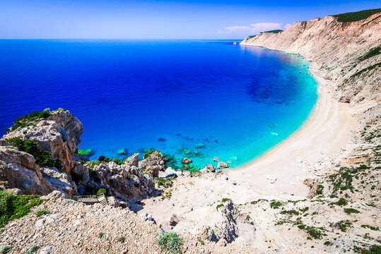 Kefalonia, Greece. Platia Ammos Beach, one of the beautiful beaches of the Cephalonia island, Greek Islands.
