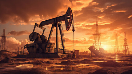 Oil field, the oil workers are working, Generative AI