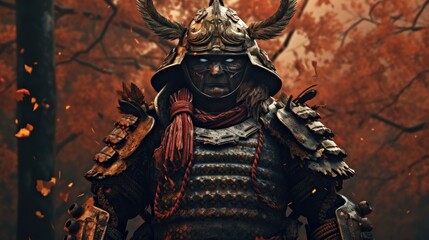A warrior samurai in heavy armour. Ronin samurai fantasy character. japanese samurai. Generative ai