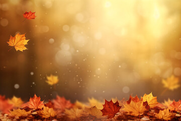 Naklejka na ściany i meble Autumn leaves background with copy space Generative Ai