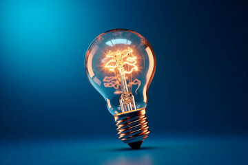 One creative light bulb glowing on blue background with copy space Generative AI