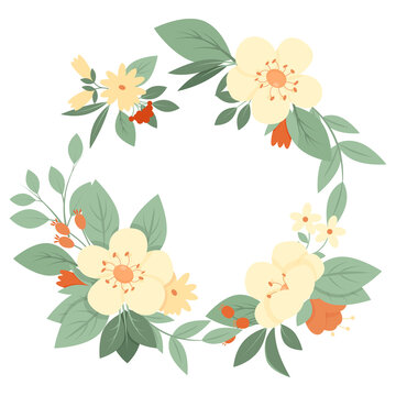 Vintage floral wreath of delicate flowers and leaves