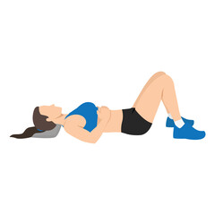 Woman doing semi supine laying down or constructive rest position exercise. Flat vector illustration isolated on white background