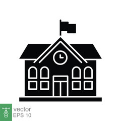 School building icon. Simple solid style. Campus, college, university, schoolhouse, education concept. Black silhouette, glyph symbol. Vector illustration isolated on white background. EPS 10.