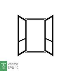 Opened window icon. Simple solid style. House, home, square frame window with glass, architecture concept. Black silhouette, glyph symbol. Vector illustration isolated on white background. EPS 10.