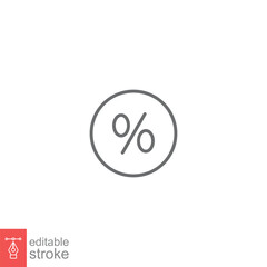 Percentage icon. Simple outline style. Percent, discount, buy, offer, label, shopping, business concept. Thin line symbol. Vector illustration isolated on white background. Editable stroke EPS 10.