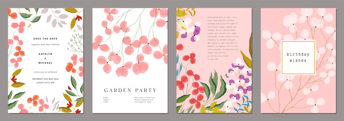 Universal art templates with floral elements. For poster, Birthday, Wedding and party invitation, greeting and business card, flyer, banner, email header, advertising, events and page cover. - 612415747