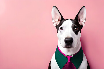 Bull Terrier on light pink background