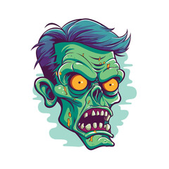Spooky cartoon zombie male head, vector illustration