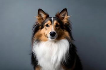 Shetland Sheepdog on gray background