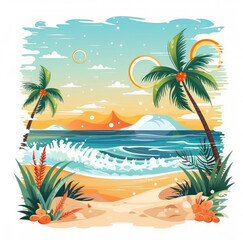 Fototapeta na wymiar Summer banner with tropical beach sea and palms