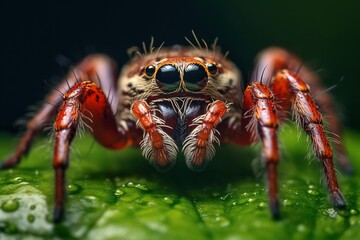 Close-Up of Large Hairy Spider on Leaf - AI Generative