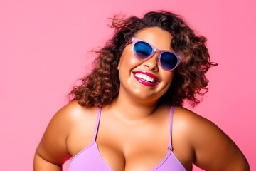 Fototapeta premium Celebrate body positivity with a confident and proud plus size model smiling at the camera. AI Generated.