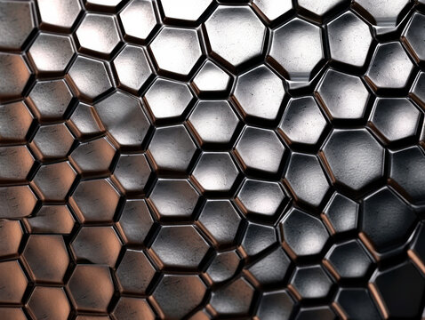 Honeycomb Aluminium Steel Metal Sheet industry wall texture pattern background wall. Ai generative illustration. © peshkova
