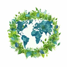 Invest in our planet. Earth day 2023 concept background. Ecology concept. Design with globe map drawing and leaves isolated on white background. generative ai