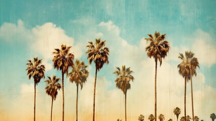 Fototapeta na wymiar Redeo Los Angeles Vintge Palm Trees Vintage - clear summer skies generative ai
