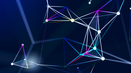 Connecting colored lines and dots in space. Abstract digital background. Data network connections.3d rendering.