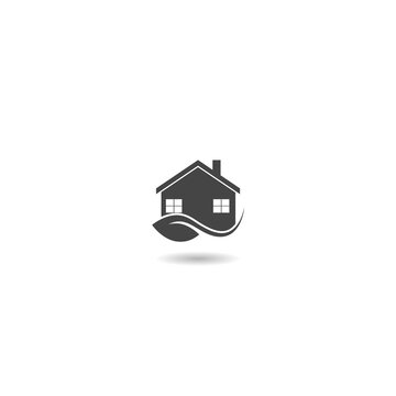 Eco house icon with shadow