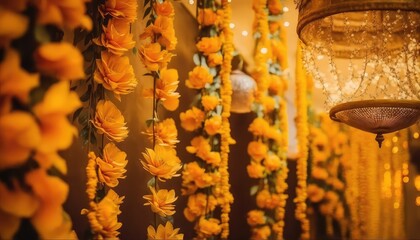 eye catching marigold flower garland wallpaper a traditional floral decoration generative ai