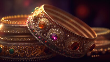 Obraz premium golden and royal indian bangle jewelry backdrop perfect for weddings generative ai