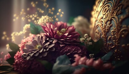 Fototapeta na wymiar beautiful and rich flower wallpaper for a royal event generative ai