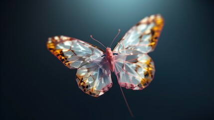 Fototapeta na wymiar a colorful butterfly flying through the air with its wings spread out and wings spread out, with a black background behind it and a blue sky. generative ai