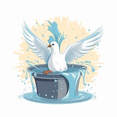 Cartoon baptismal water and dove, symbolizing the Holy Spirit in Christian baptism Generative AI