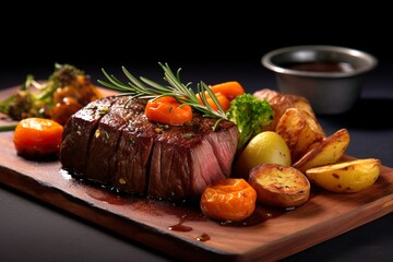 Succulent fillet steak and roast vegetables | Generative AI  - obrazy, fototapety, plakaty