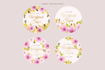 watercolor cherry blossom floral label illustration