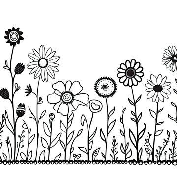 Border flower coloring page. Beautiful flower frame. Coloring page. Design element for greeting card, wedding invitation, birthday. Generative AI