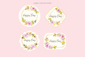 watercolor cherry blossom floral label illustration