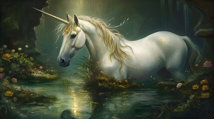 Obraz na płótnie Canvas unicorn, realistic unicorn, mystical unicorn - Generative AI