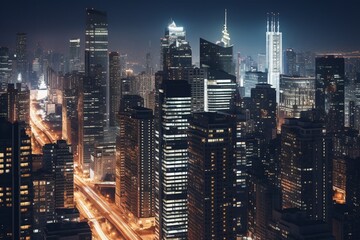 Fototapeta na wymiar Majestic Skyline Featuring an Array of Tall Buildings. Generative AI.