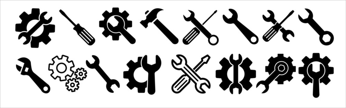 Tools and Service icons set. Wrench, screwdriver and gear icon. Settings and repair, service sign