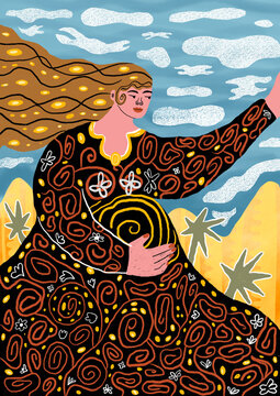 Pregnant woman in the desert landscape