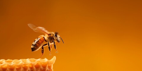 Bee flying over honey, Generative AI