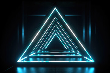 Neon Geometric Fusion: Abstract 3D Render with Glowing Triangular Frame