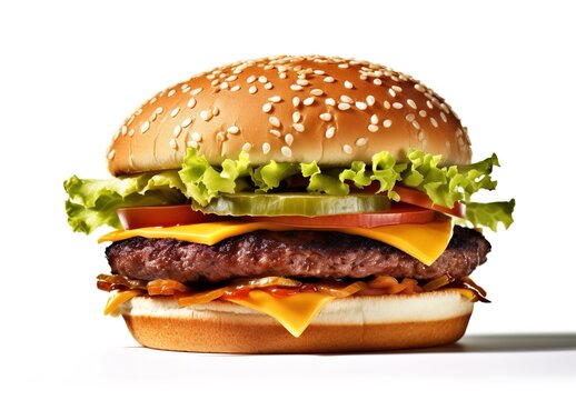 Cheeseburger or hamberger on a white background. fast food